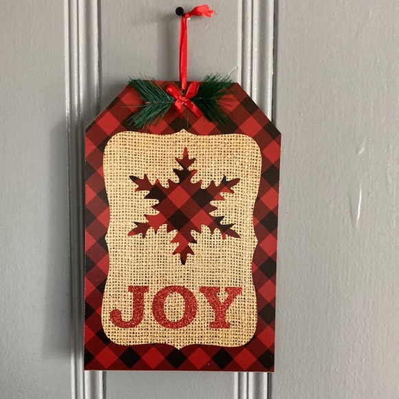 Brand NWT Red & Black Buffalo Check Plaid JOY Holiday Hanging Gift Tag Sign - Picture 6 of 8